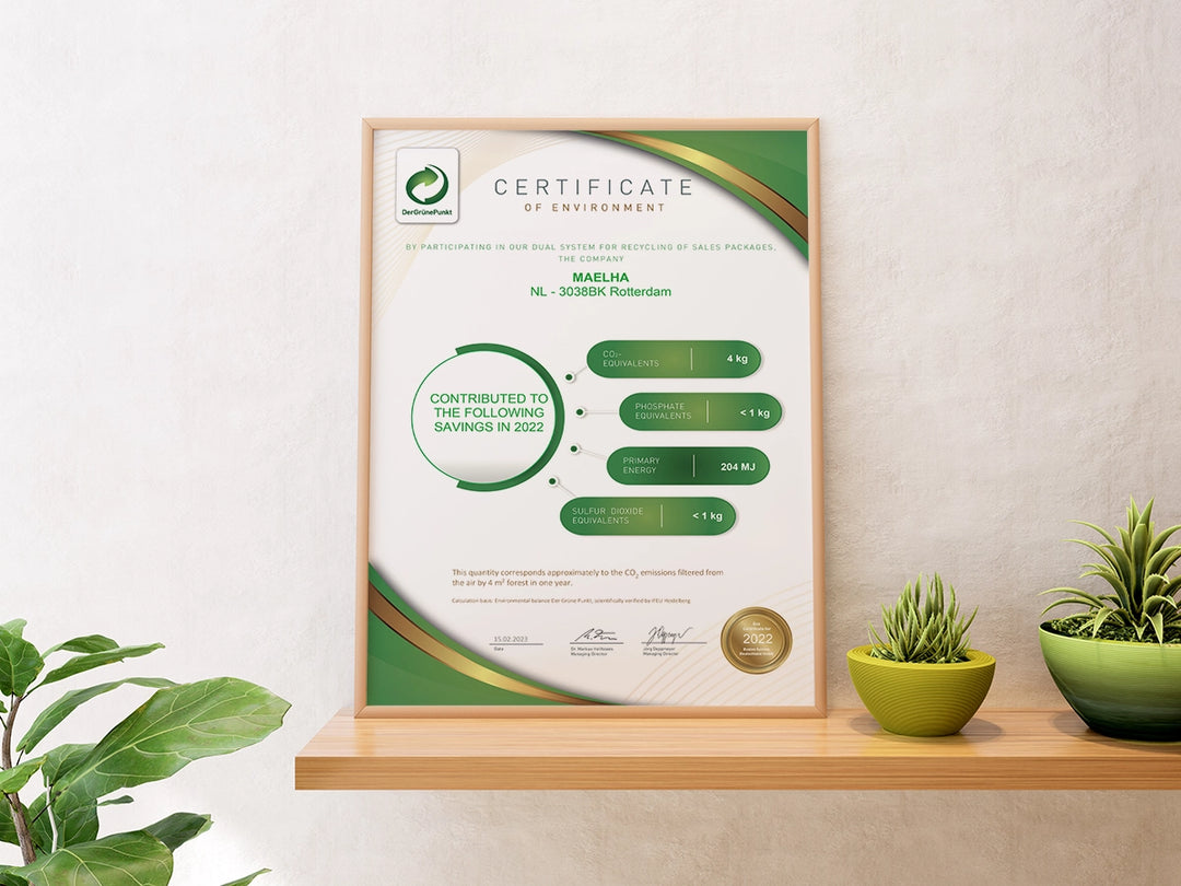 certificazione sostenibilità produzione Maelha Nutrition